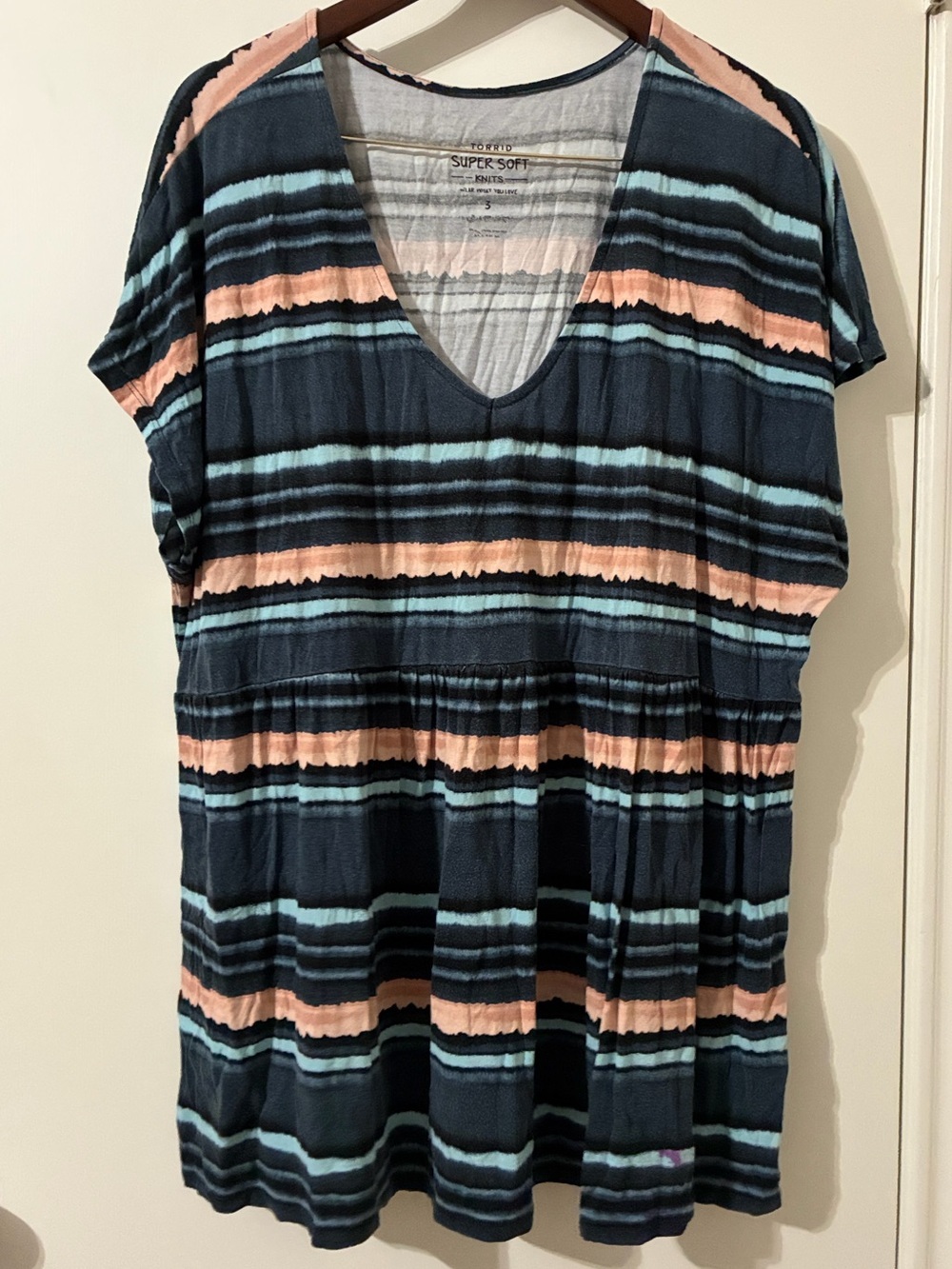 Torrid Super Soft Knit Striped V-Neck Tunic Top - Size 3/3X